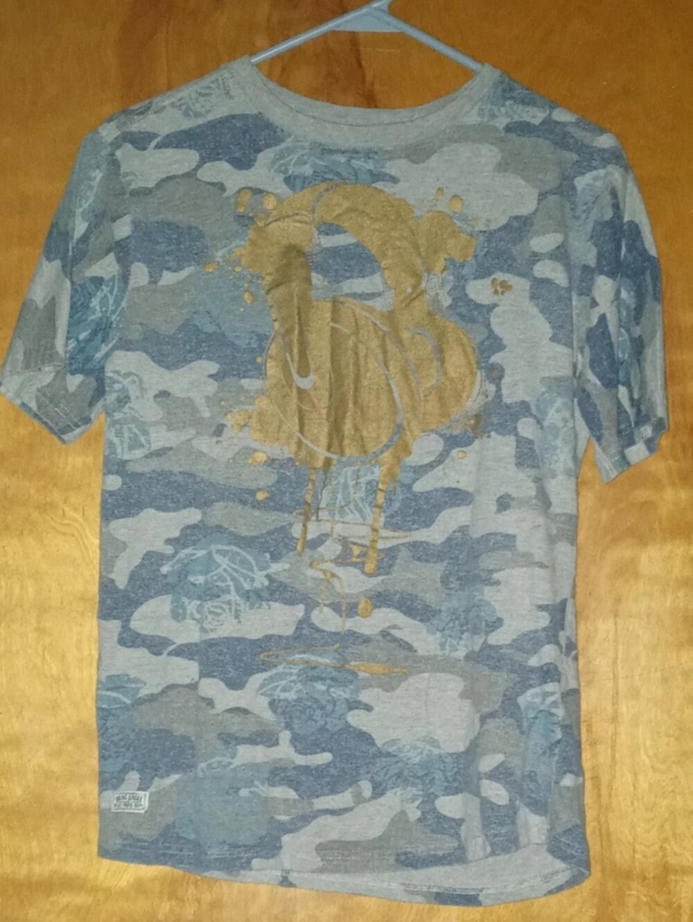 Boy's Blac Label Short-Sleeve Blue & Grey Camouflage Streetwear Shirt Large